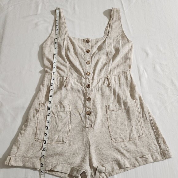 Shinestar Women Size M Linen Blend Button Front Belted Sleeveless Romper Casual - Picture 13 of 15